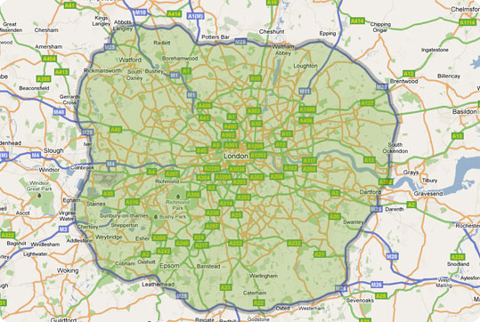 A map of areas we cover in London within the M25